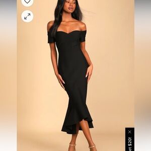 Lulus How Much I Care Black Off-the-Shoulder Midi Dress, size Large, black